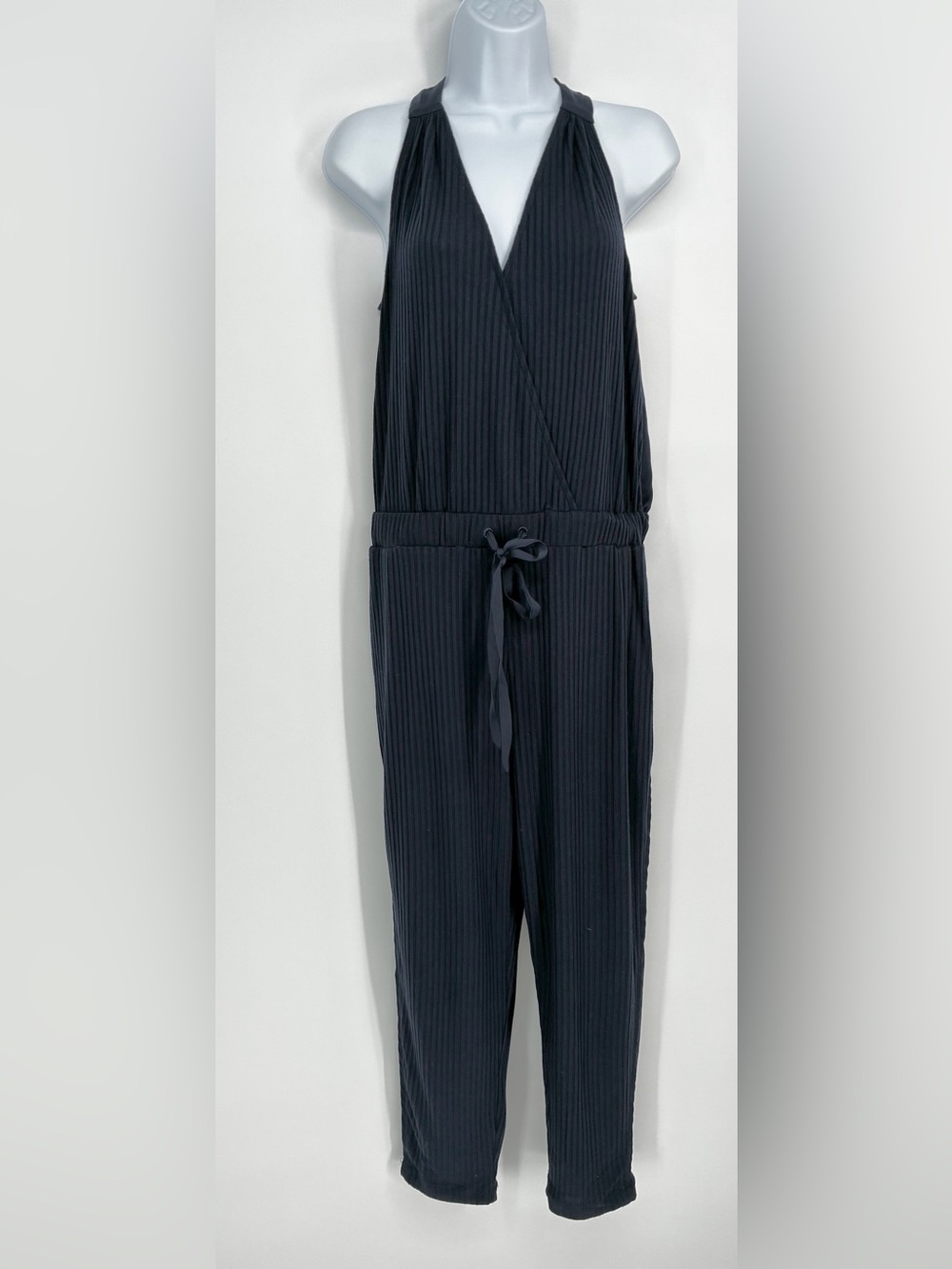 Anthropologie Saturday Sunday Navy Blue Ribbed Knit Sleeveless Jumpsuit Sz S
